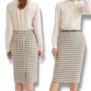 Boden Clara Pencil Skirt Green Pink Tweed Preppy Office Classic US Size 8